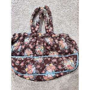Vintage Holli Floral Quilted Knitting Crochet Craft Tote Bag Metal Frame 113